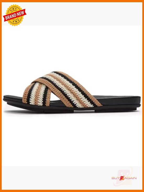 Women Stripe-webbing cross slides with cushioning and arch support